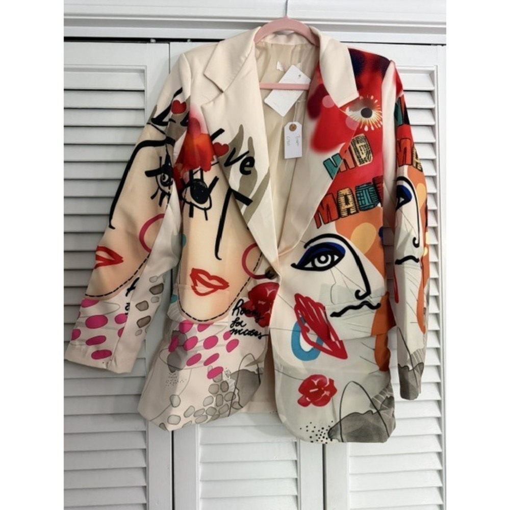 L905 Loowie Italian "Picasso" Print Blazer One Size